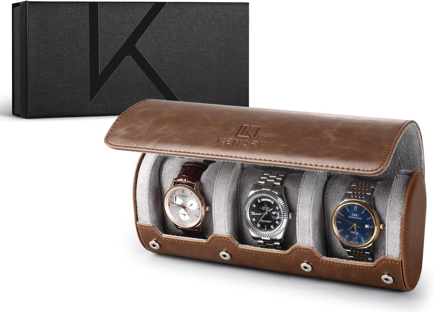 Luxury KW6M PLUS-BR - Premium Leather Travel Case for 3 Watches - Anti-Scratch Protection - Exquisite Roll Storage - Modern Box