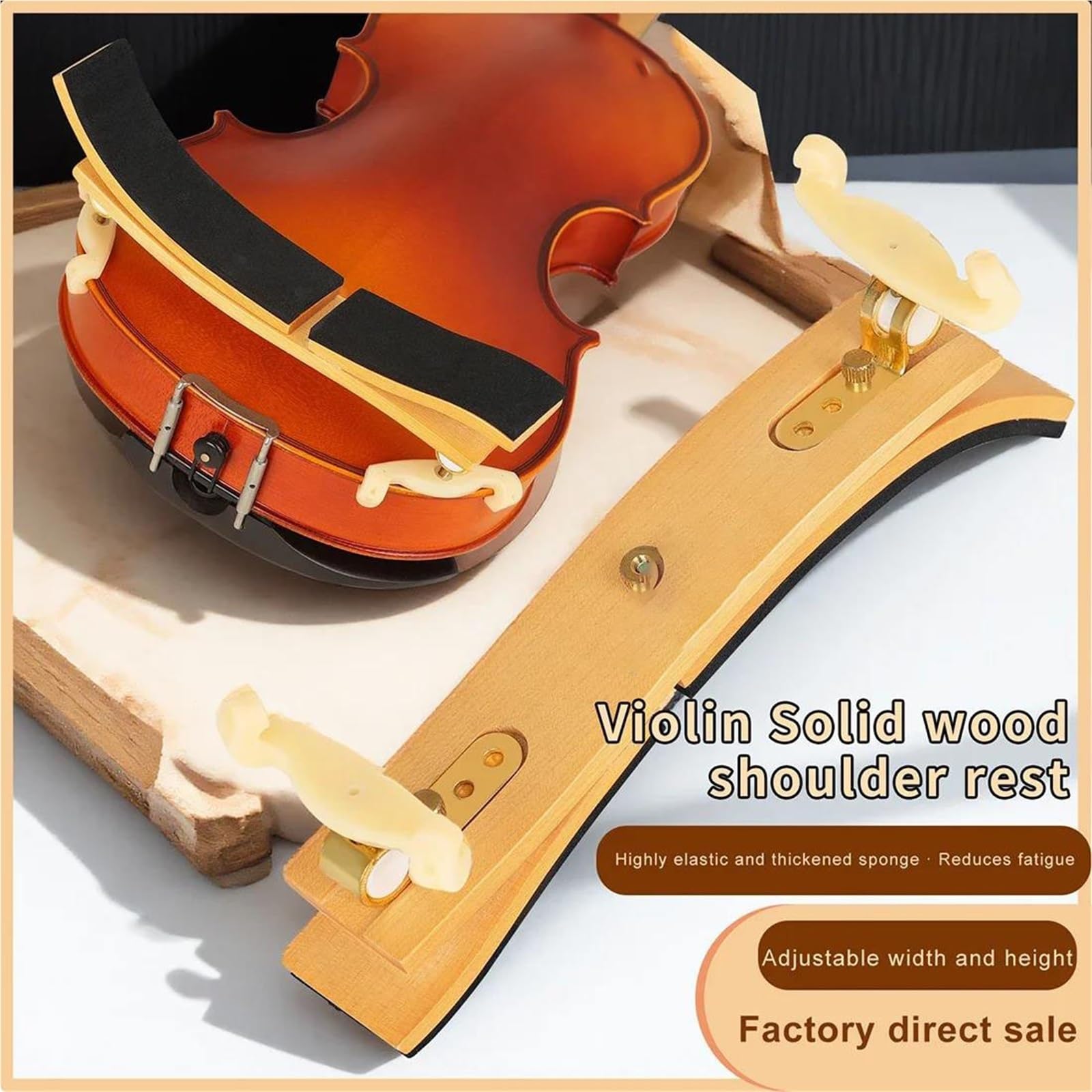 Poggiaspalla per violino Astonvilla 4/4 AS-02 Accessorio professionale per mentoniera regolabile parti di violino | Poggiaspalla per violino(4 4-3 4--Gold)