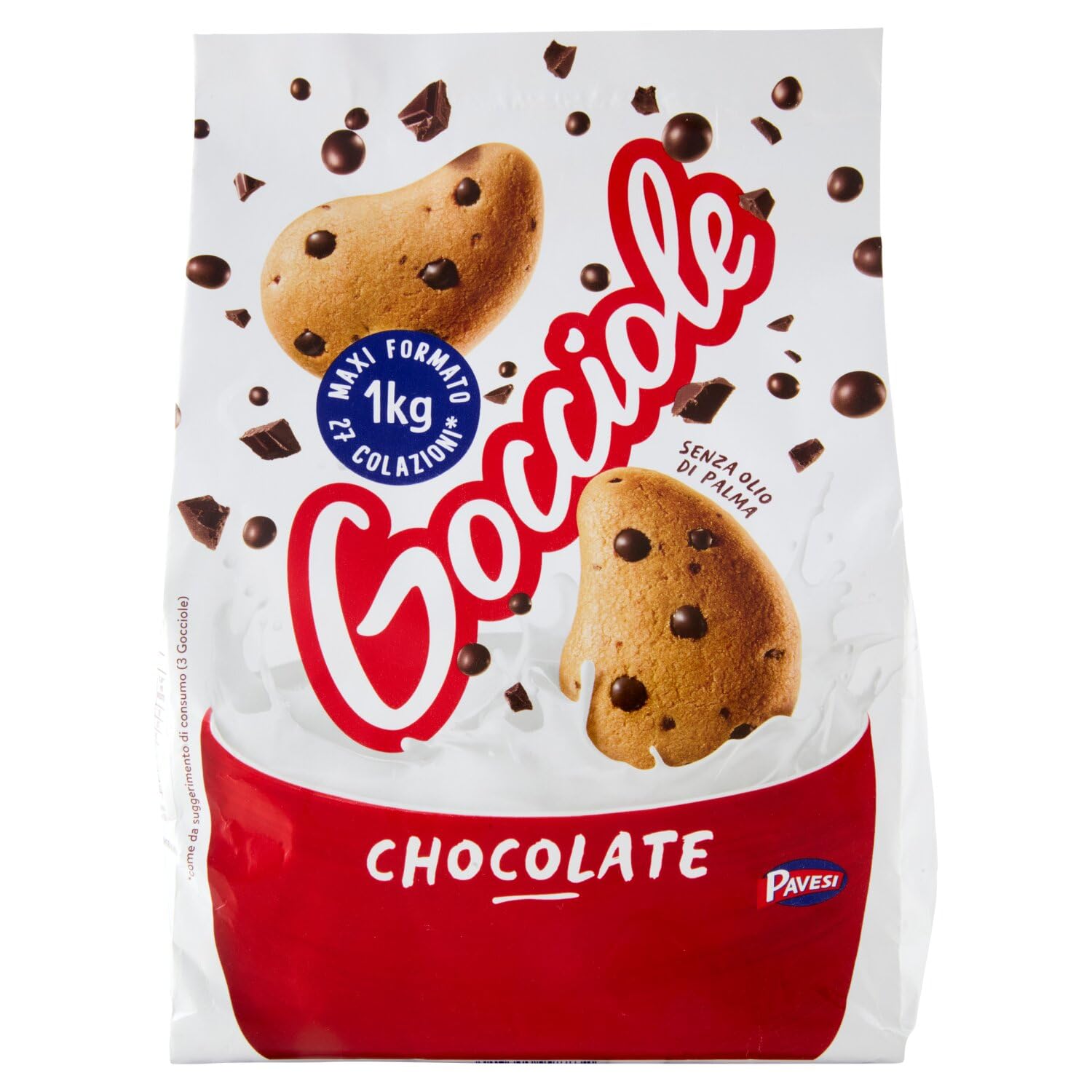 Pavesi Biscotti Frollini Gocciole Cioccolato, Biscotti da Colazione con Gocce di Cioccolato, senza Olio di Palma, 1 kg