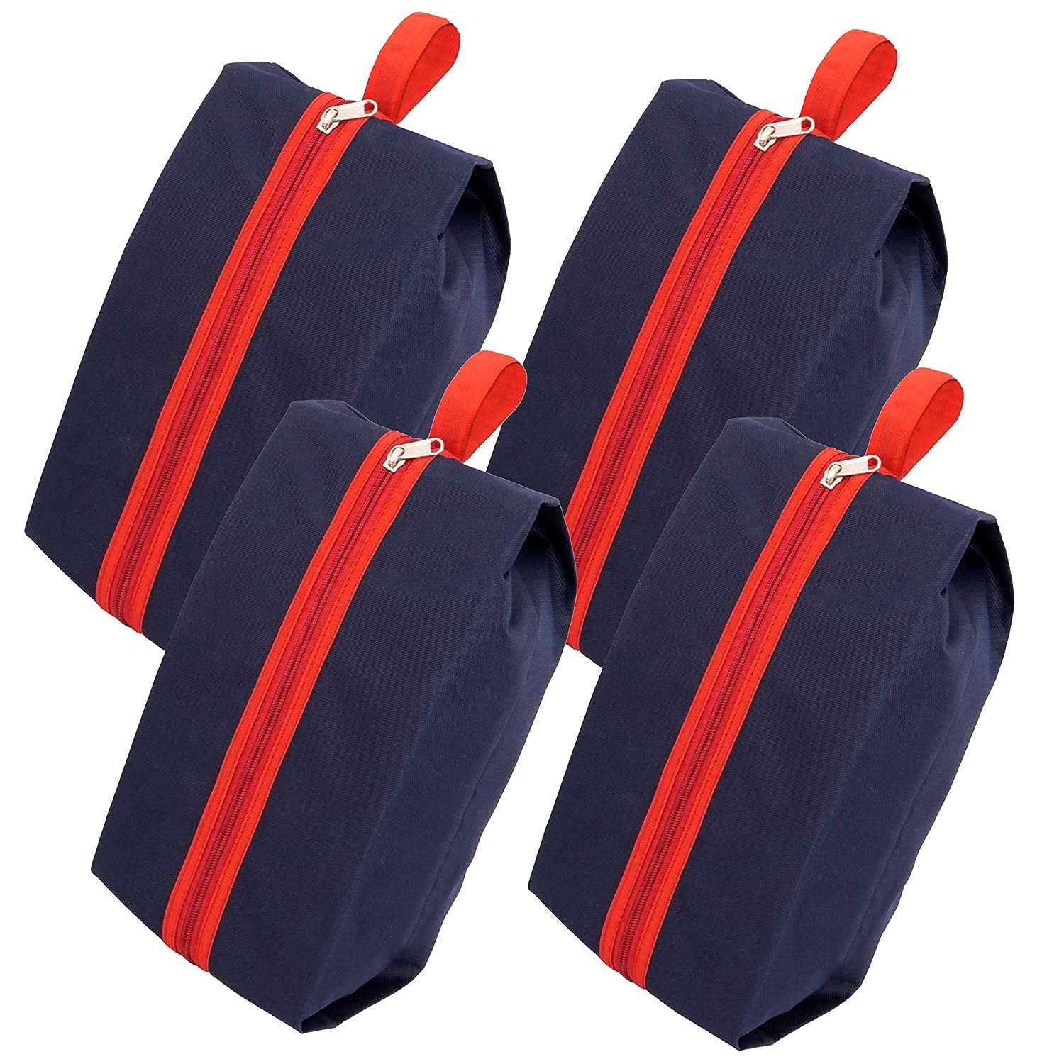 Storite Pack of 4 Shoe Bags for Travel & Storage | Durable Shoe Organizer Pouches for Men & Women | Reusable Waterproof Shoe Covers with Zipper (40x13x18 Cm, Blue & Red)