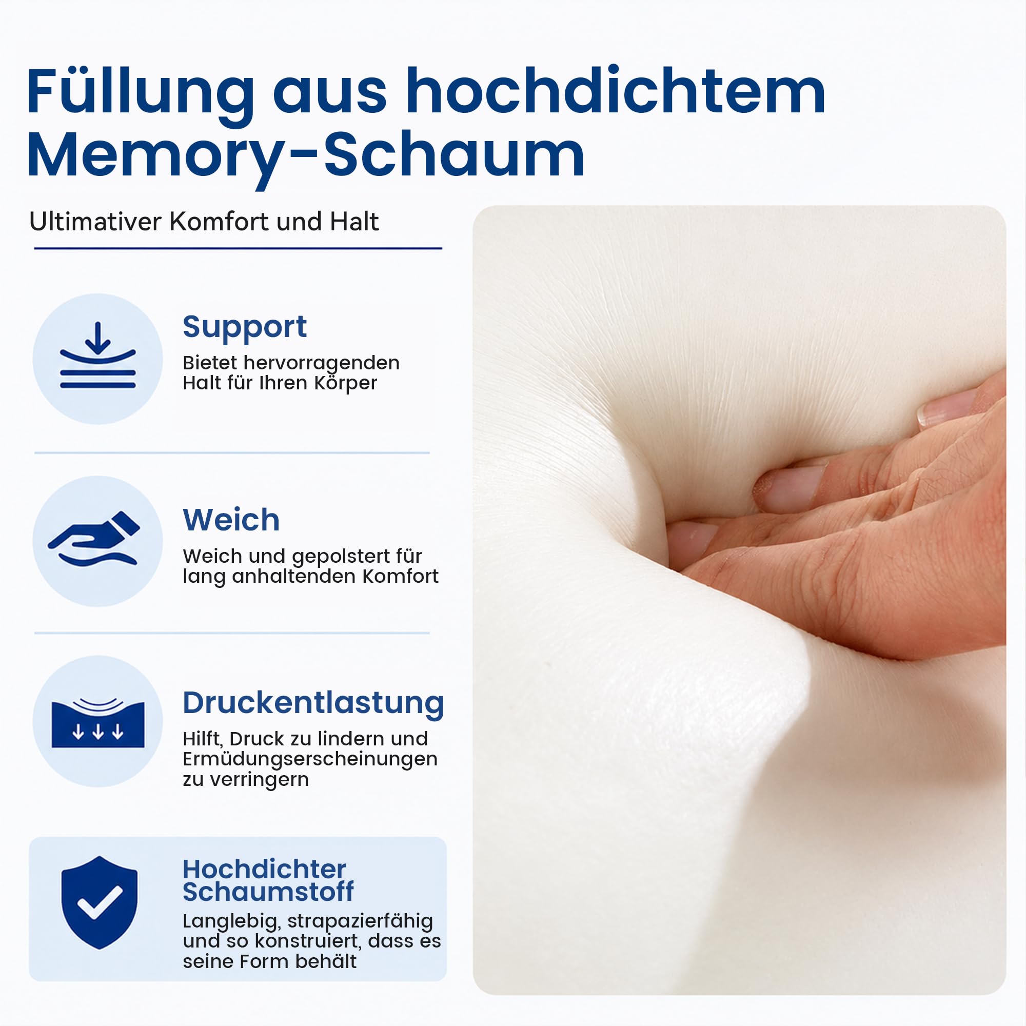 Körperkissen für Seiten- & Rückenschläfer, Zylinder-Lagerungskissen, Rollkissen aus hochdichtem Schaumstoff für Rücken- & Kniesupport, Langkissen für Bett, Lesen & Entspannen