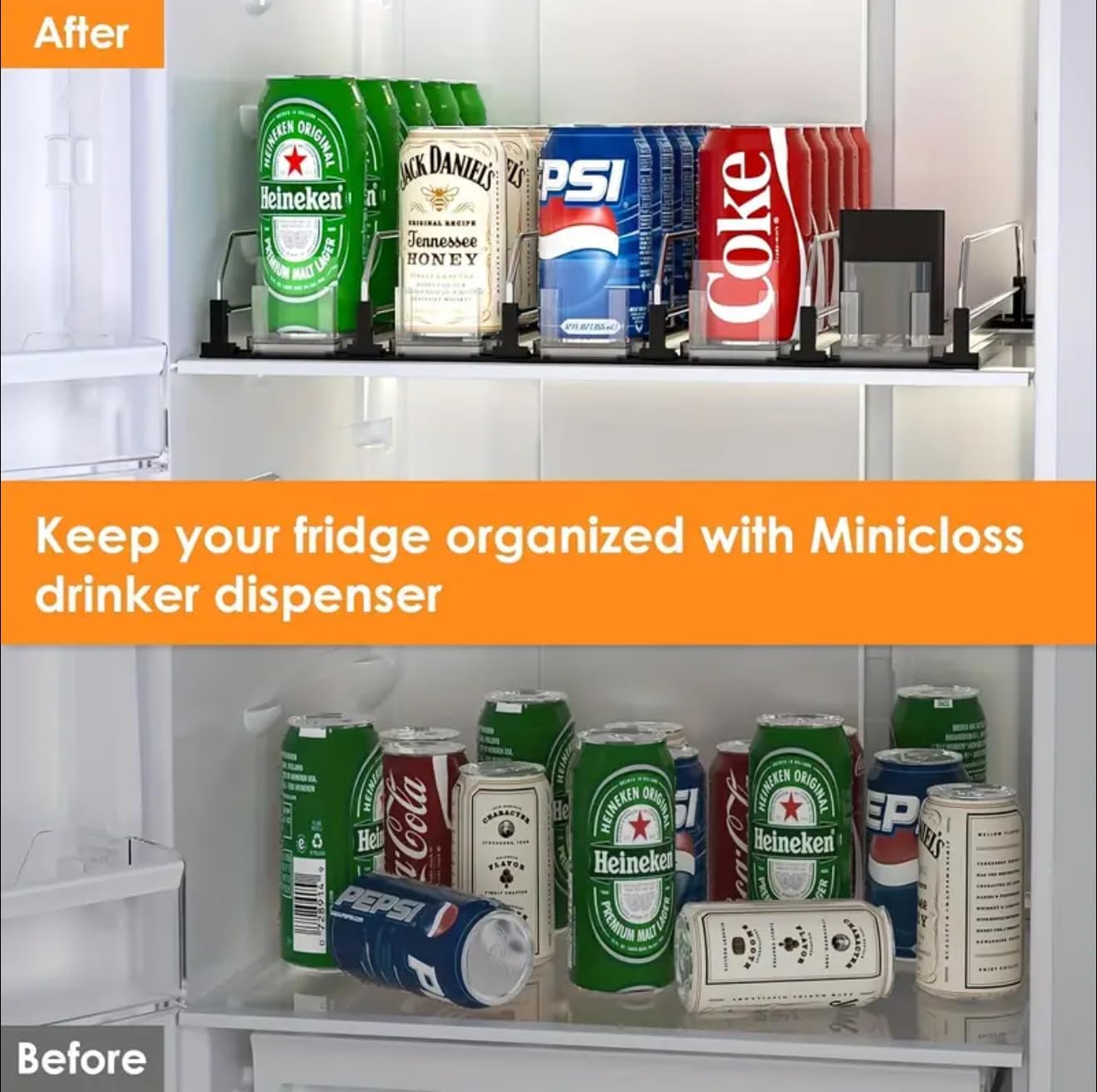 Soda Can Dispenser for Refrigerator, Plastic Automatic Drink Dispenser That Accommodates Up to 25 Cans, Designed with 5 Rows.