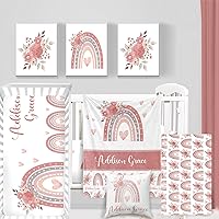 Vista 21 de Juego de ropa de cama personalizado para cuna de bebé, juego de 5 piezas para cuna de bebé, diseño de arco iris y diseño de arco iris, manta de bebé