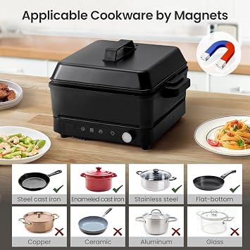 Portable Induction Cooktop, 1500W Induction Cooktop with 6 Temperature 8 Power Settings, 99 Minutes Timer, Including 8L Cast Iron Cooking Pot and Cast Iron Pan
