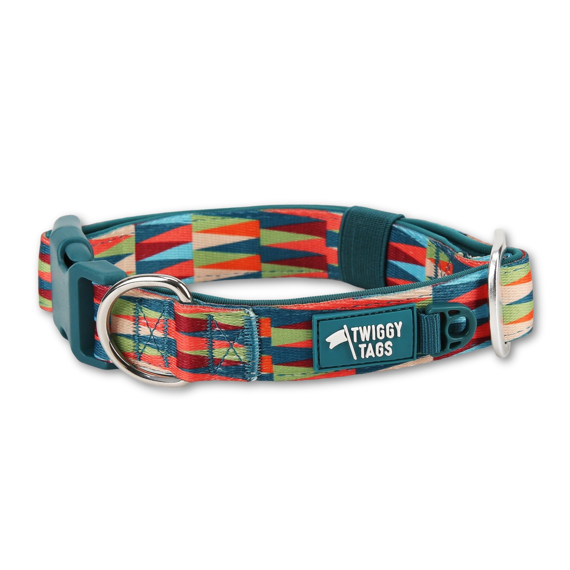 Twiggy Tags Comfort Collar | Durable & Padded Dog Collar | Quick Release Buckle | Elixir Multi-Colour | Suitable For Large Dog Breeds