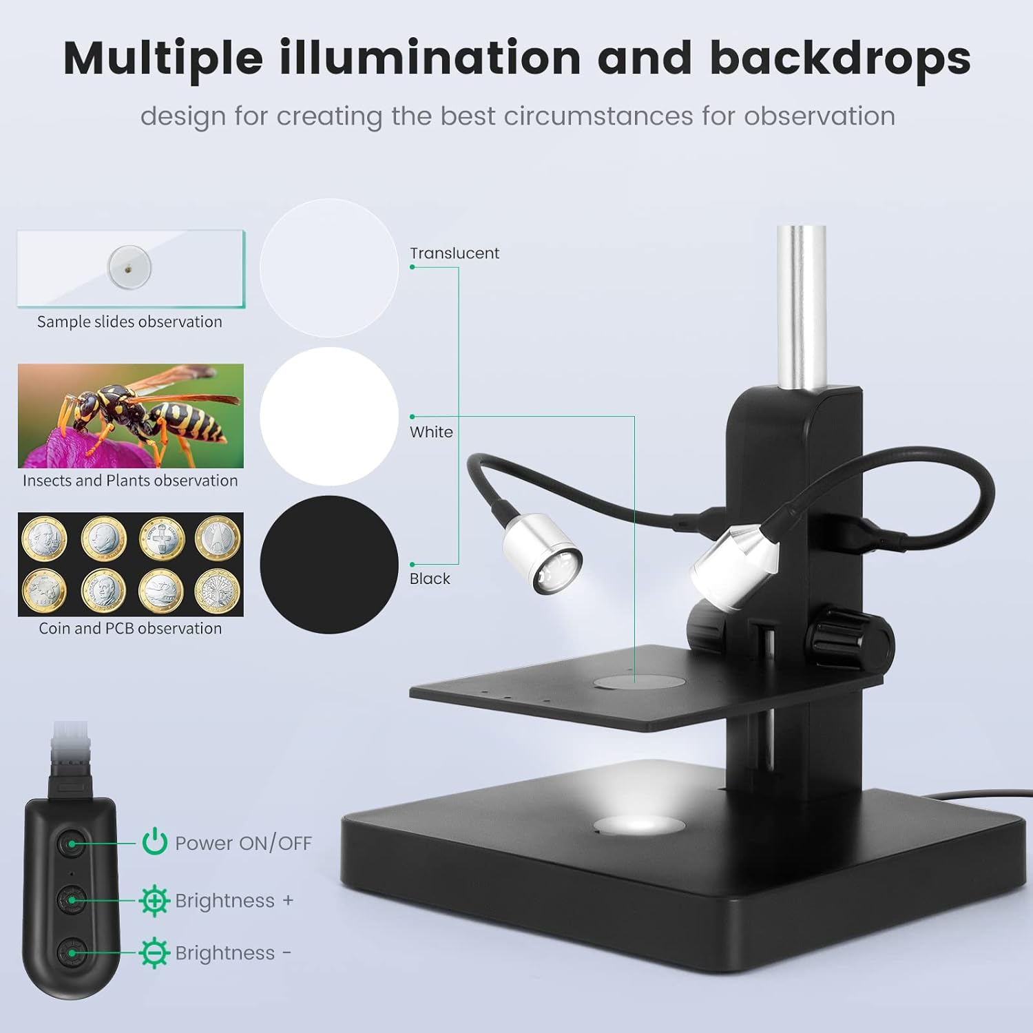 JL246P 3 Lens 7'' LCD Digital Microscope 1000X, Biological Microscope with Prepared Slides for Adults and Kids,12MP for Coin Microscope Full Coin View, 32G Card, Multiple Lights