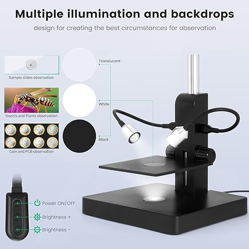 Miniatura 5 de JL246P 3 lentes 7 '' microscopio digital LCD 1000 × 12MP para monedas recoger monedas de tamaño completo, microscopio biológico con diapositivas