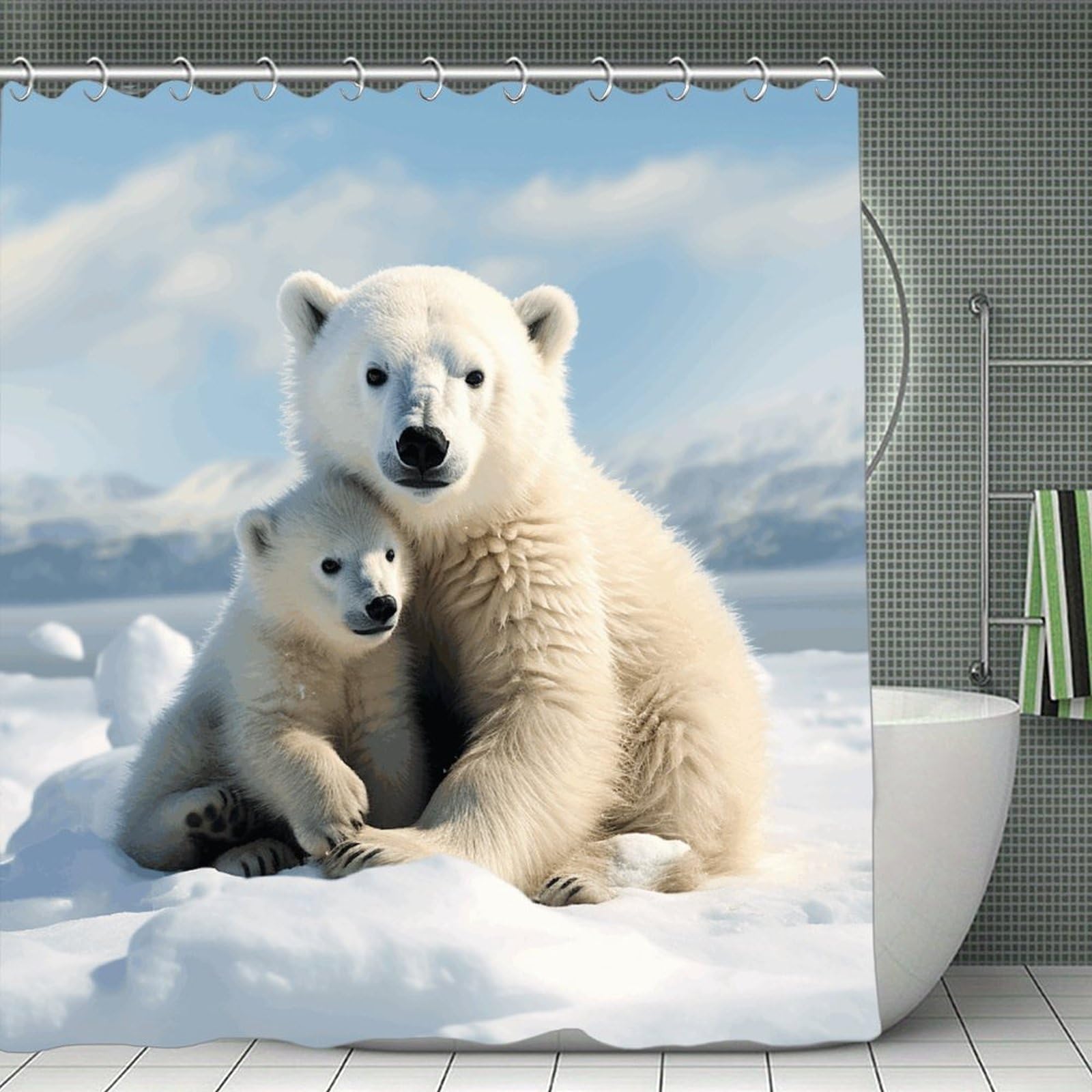 VstaDank Cute Polar Bear Shower Curtain Light-Weight Blackout Bathroom Curtain Washable Shower Liner 71x71 Inch Bath Curtain with Metal Holes Bathtub Bath Room