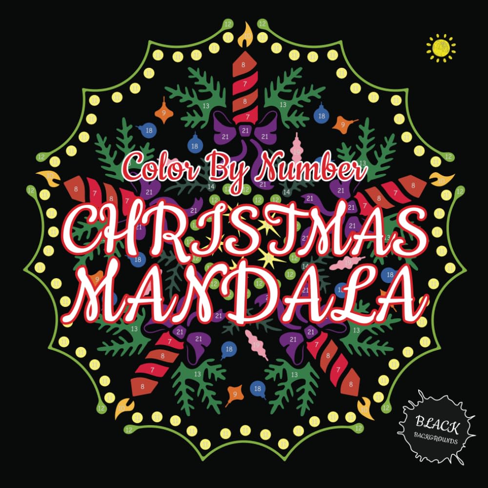 Christmas Mandala Color By Number (Black Backgrounds): Color By Number Christmas Coloring Book with 30 Mandalas for Adults Relaxation