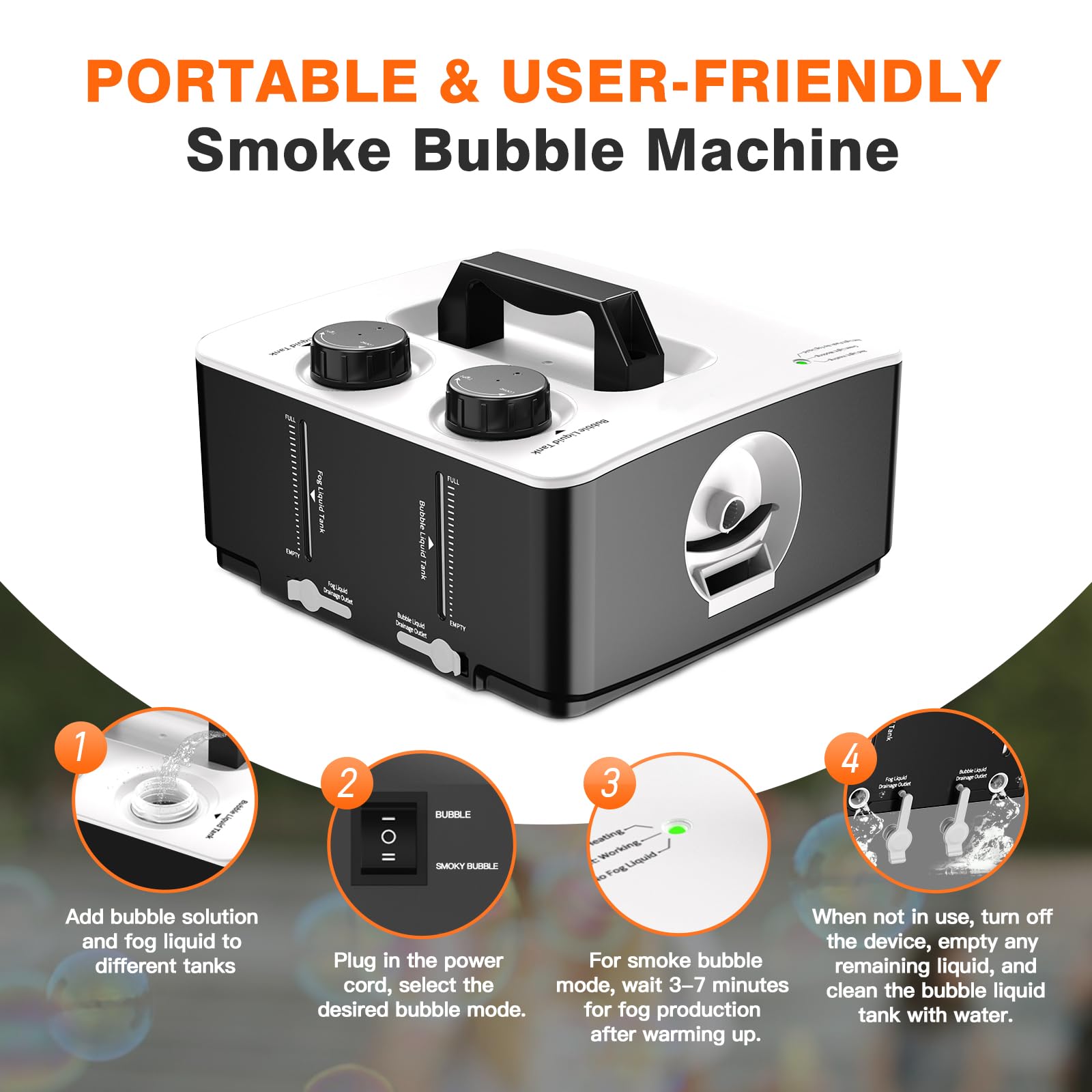 Macchina per bolle di fumo, 350 W, macchina per bolle di fumo, portatile, per Halloween, Natale, festa, matrimonio, compleanno, fotografia
