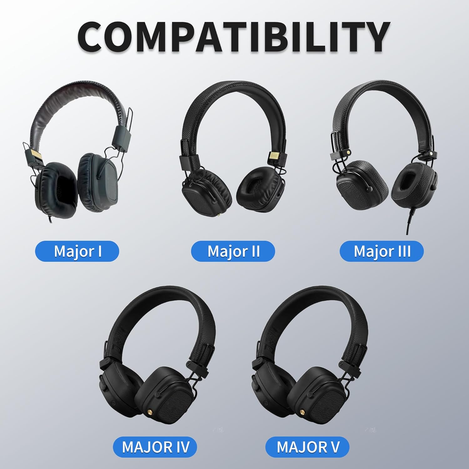 Replacement Ear Pads for Marshall Major I/II/III/IV/V ANC Bluetooth Wireless/Wired Headphones for Marshall Major 1/2/3/4/5 Headset, Noise Protection Foam EarPads - Image 2