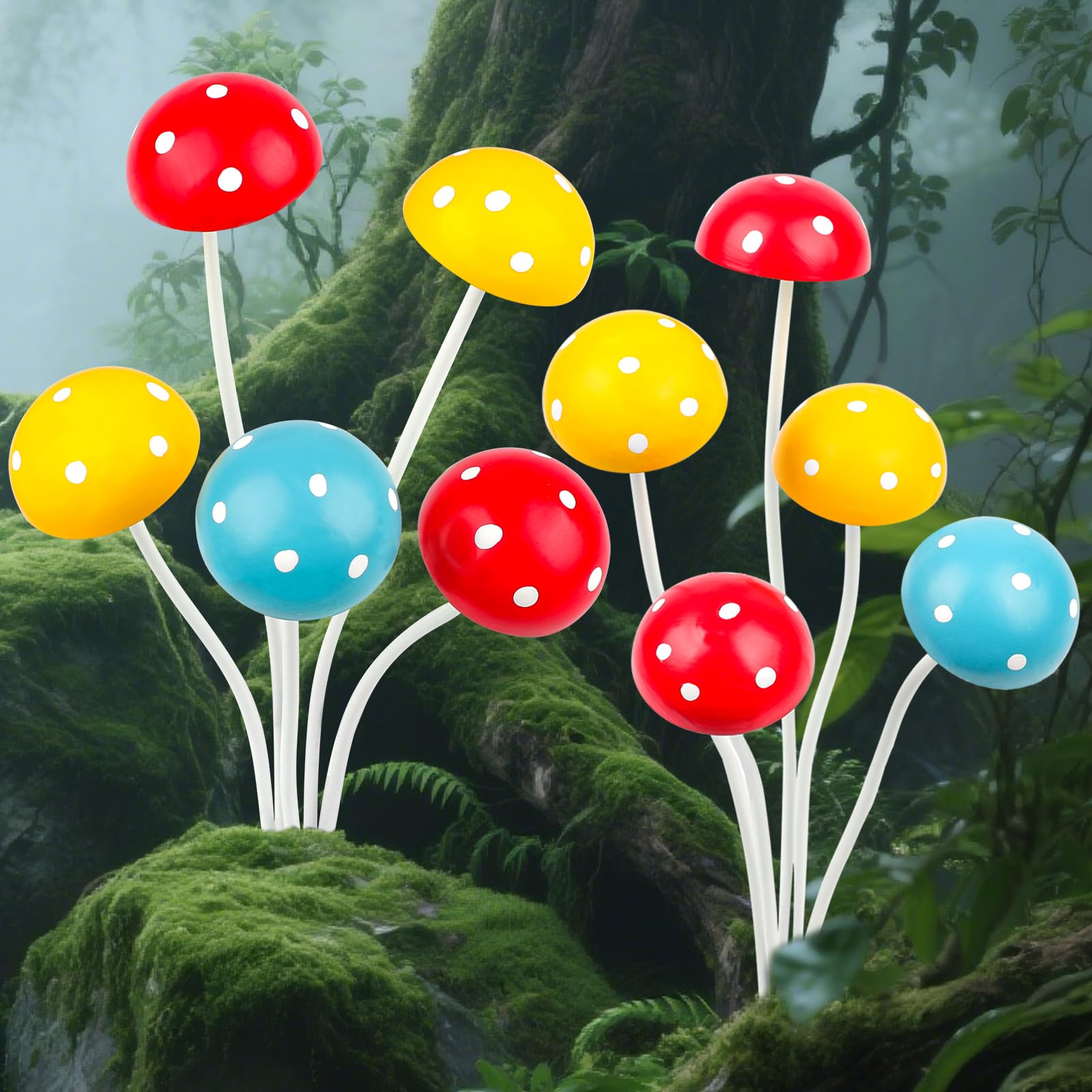 DETENE 2 Pcs Garden Mushrooms Outdoor Decor Metal Mushroom Garden Stakes for Potting Shed Flowerpot Colorful Lawn Ornaments for Yard Patio Fairy