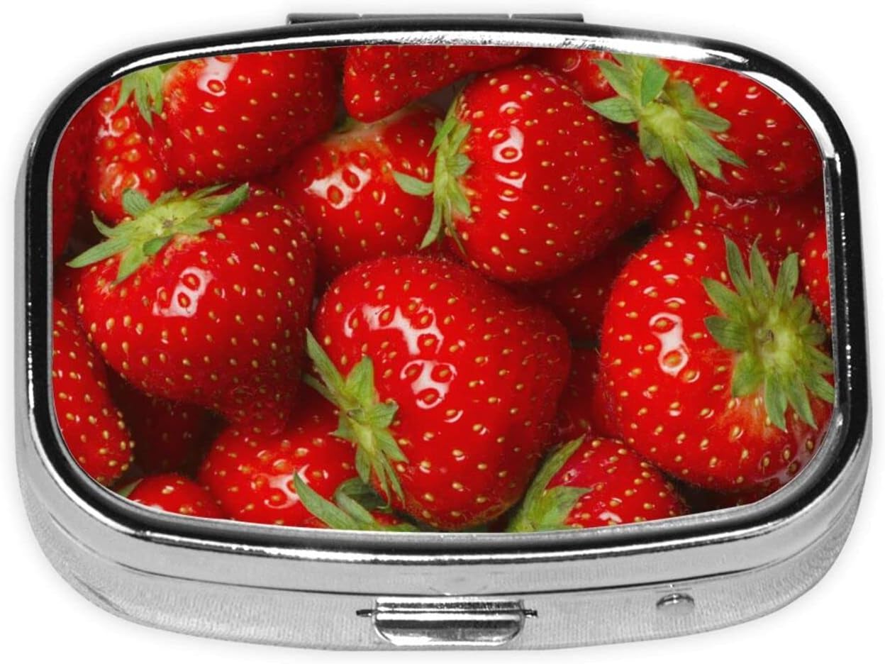 2.2x1.6x0.7 in Small Square Pill Box Red Strawberry Fruit Pill Case Purse & Pocket