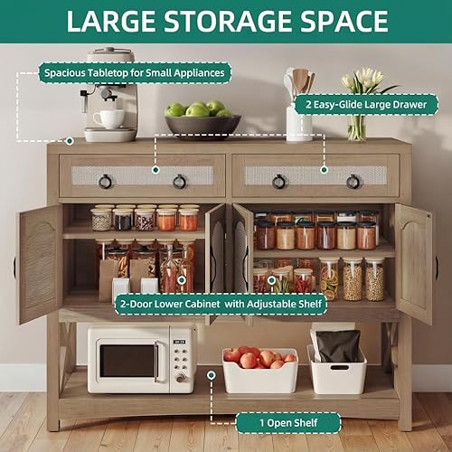 Miniatura 5 de YITAHOME Mesa consola de 47.2 pulgadas con 2 cajones, mesa de entrada con armarios de almacenamiento y estante de almacenamiento abierto, mesa de