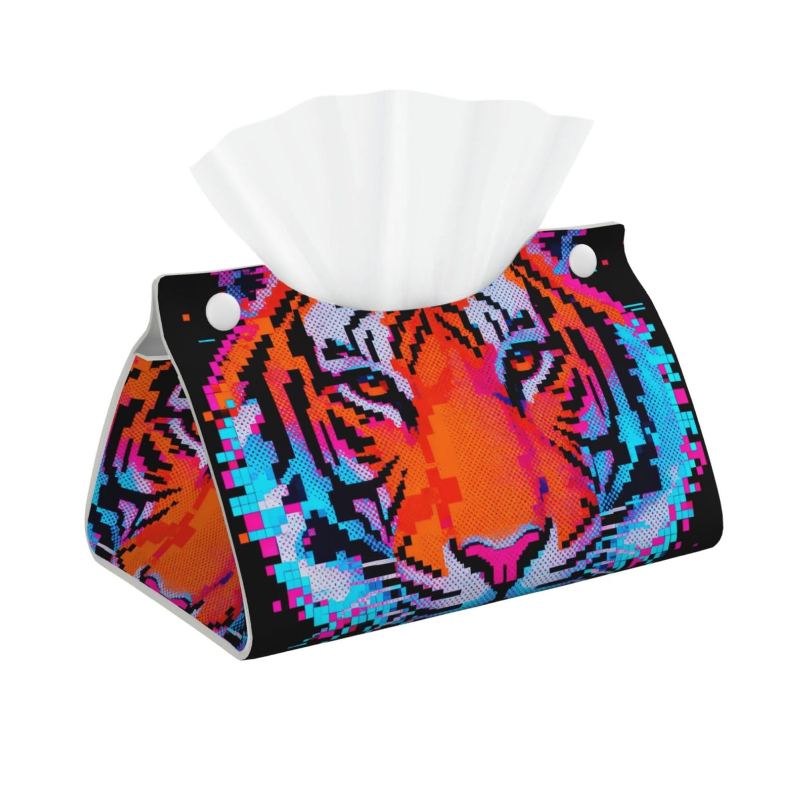 Tiger head Long Leather Tissue Box Cover-Waterproof PU Leather Tissue Holder for Bathroom, Decorative Rectangular Tissue Case