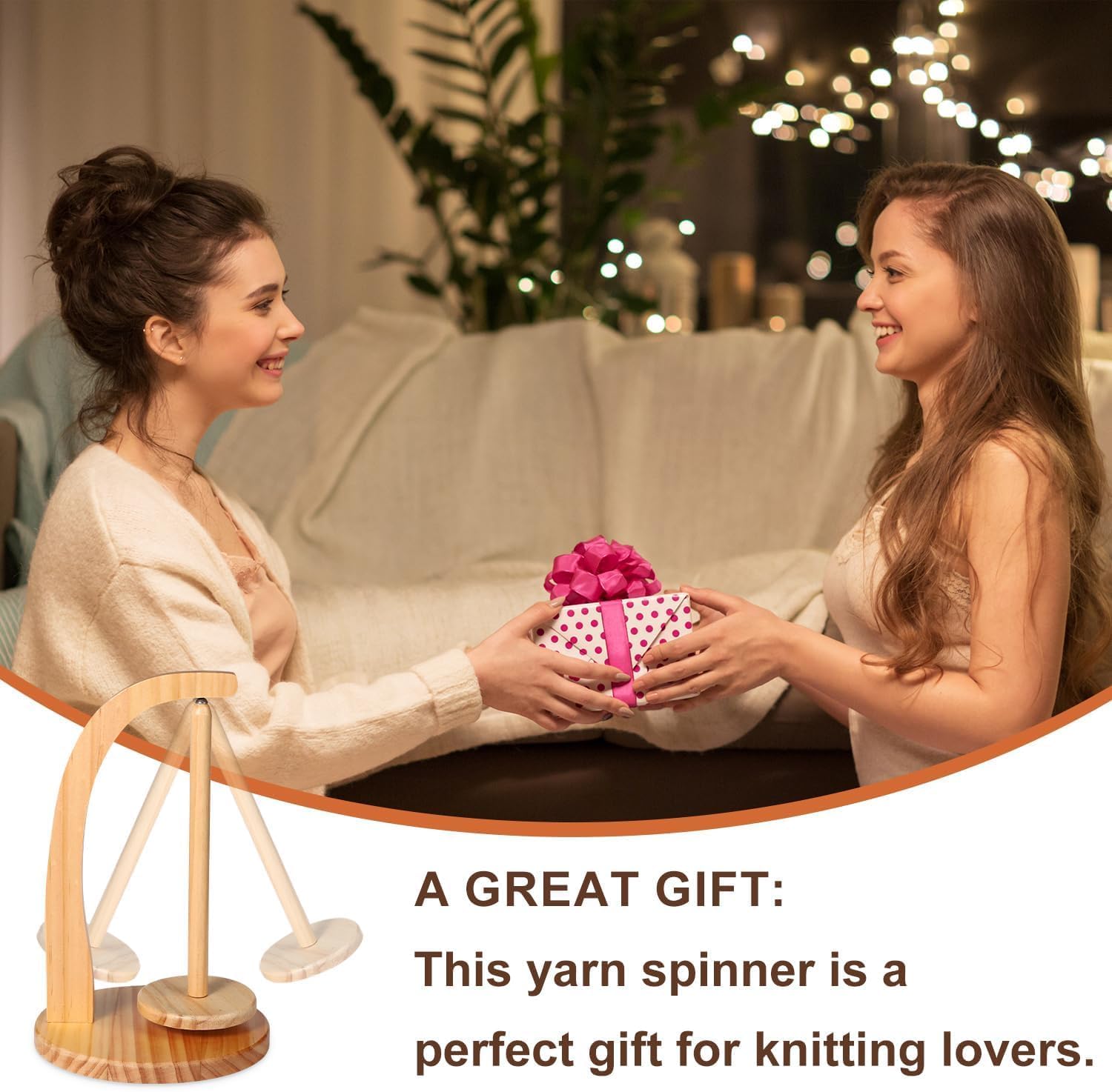 IBLAY Rotating Wooden Yarn Holder for Crocheting | Magnetic Wool Unwinder | Spinning Yarn Ball Stand Gift for Knitting Lovers image 4