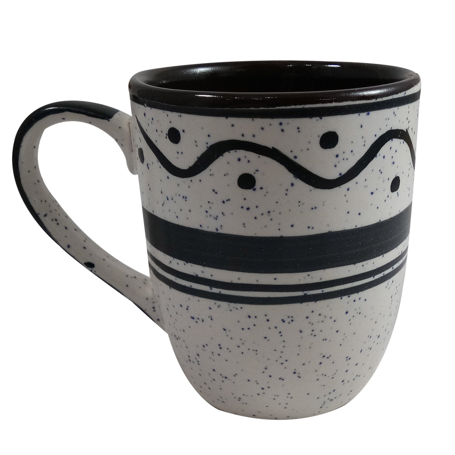 India Meets India Coffee Mug/Cup Ceramic Set of 2 Handmade | Khurja Pottery | 250 ml (Black & White-1)