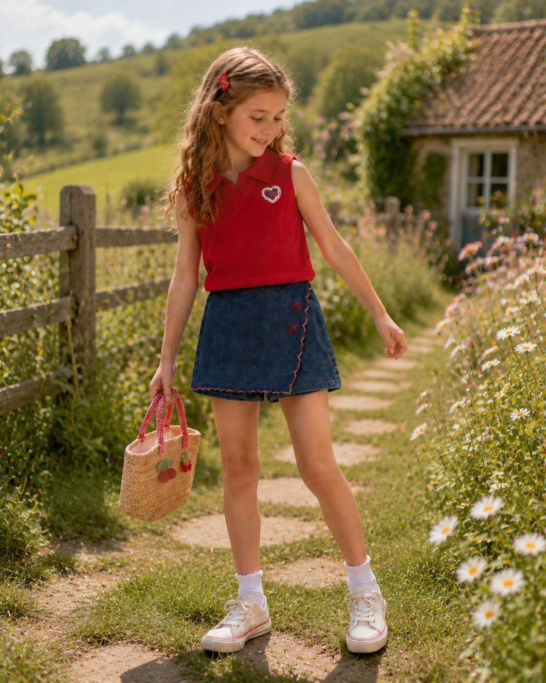 Cakaner Little Girls Clothes Sleeveless Polo Top & Denim Skort 2 Piece Summer Back to School Outfit Size 5-10