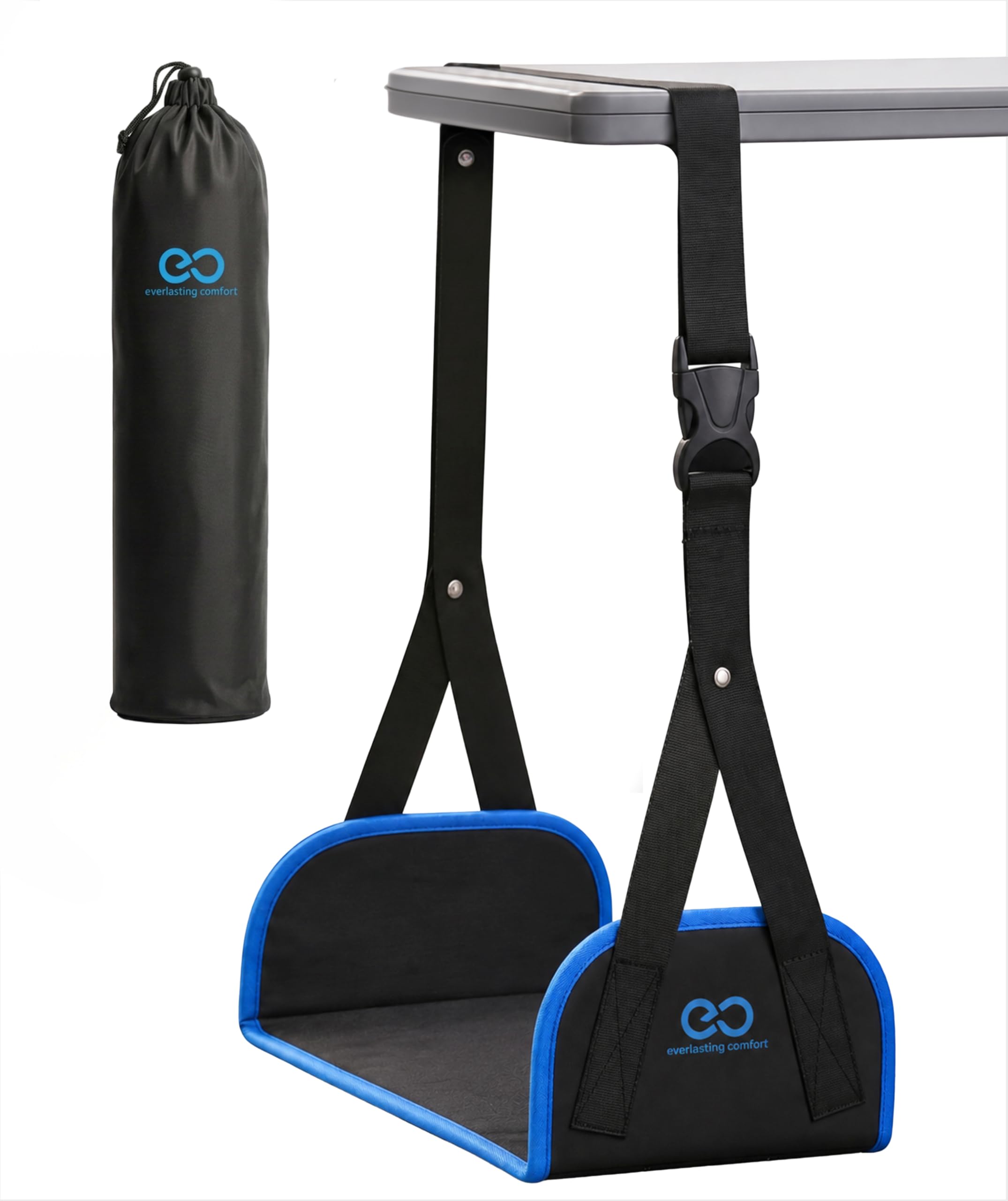 Everlasting Comfort Airplane Foot Hammock for Plane Travel - Portable Foot Rest for Long Flights, Relax Your Feet, Sleep on Trips - Adjustable Leg Sling for Recovery