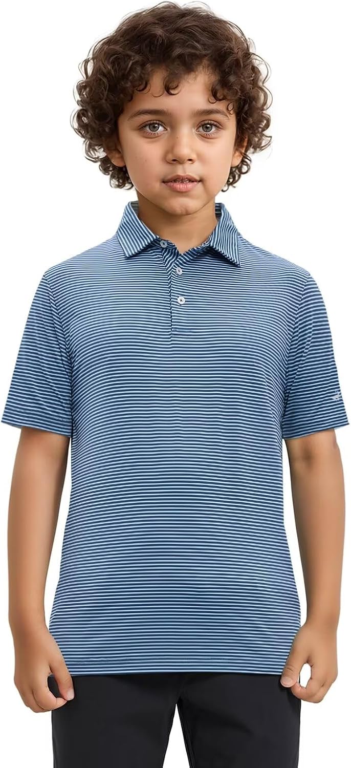 Golf Shirts for Boys Short Sleeve Moisture Wicking Dry Fit Performance Kids Youth Sport Striped Boys Polo Shirts - Image 2