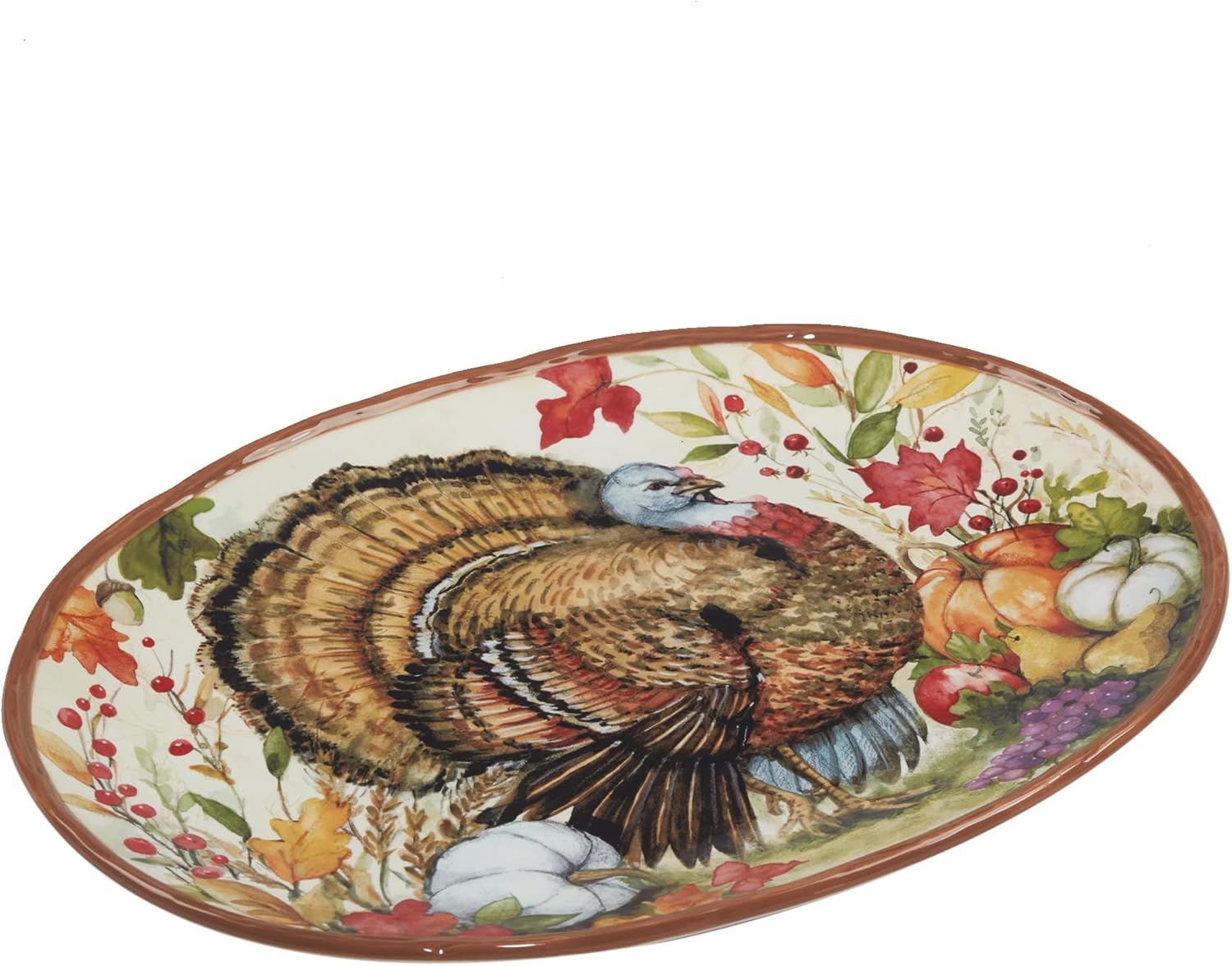 Certified International Harvest Blessings Oval Turkey Platter, 16" x 12", Multicolor
