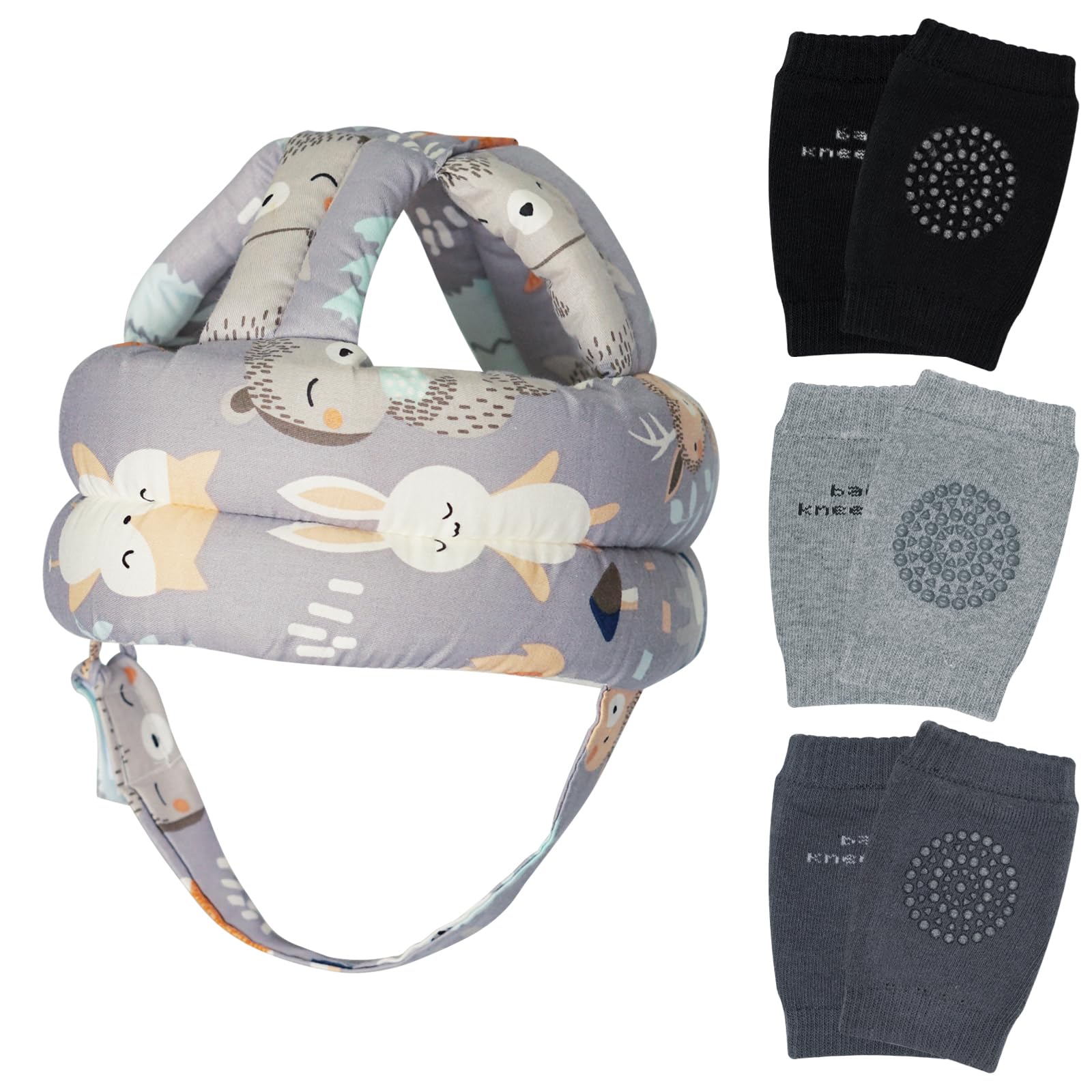 Baby Safety Helmet Toddler Protector Adjustable Cap Soft Cotton Cushion Full Head Protection with Knee Pads, A Bump-Free Safety Hood for Your Baby to Learn to Crawl, Walk & Run