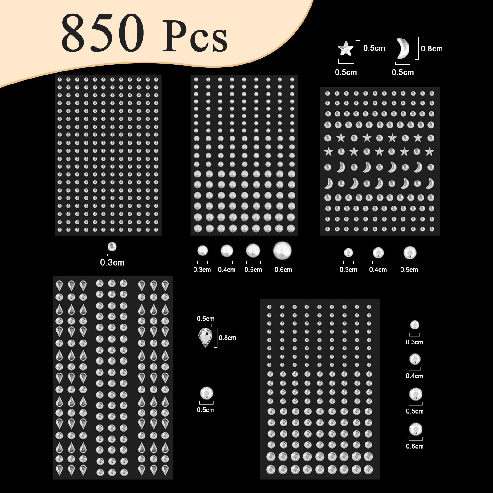 Sularpek 850 Pièces Strass Autocollant Visage Strass Visage Carnaval Maquillage Festival Paillettes Yeux Corps Ongle Nail Art