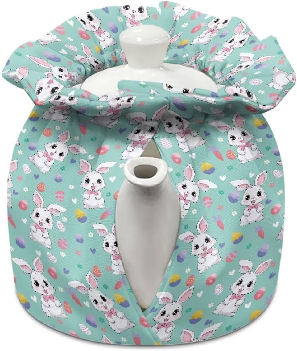 Easter Bunny Eggs Tea Cozy for Teapot Insulated, Portable Kitchen Tea Pot Dust Cover, Drawstring Design Tea Cosy for Teapot for Home Kitchen Table image 2