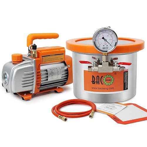 Miniatura 11 de BACOENG Cámara de vacío de 3 galones con tapa de vidrio templado de 4.5 CFM con bomba, kit de cámara de desgasificación para estabilizar madera