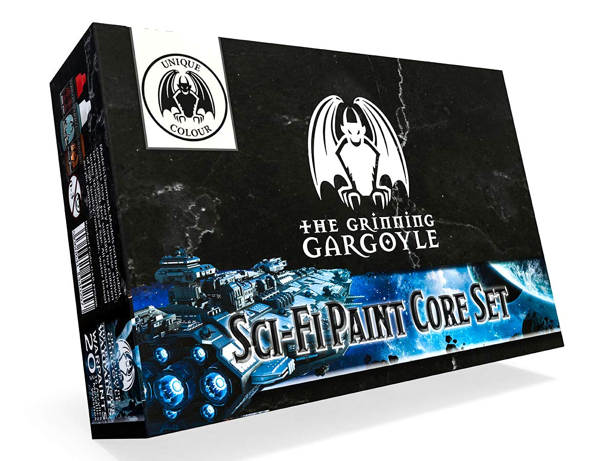 Grinning Gargoyle - Sci-Fi Paint Set - Acrylic Paints for Miniatures - 20x Assorted 18ml Colours with a Paint Brush - Science Fiction Warpaints for Painting Marines and Aliens Figures (Core)