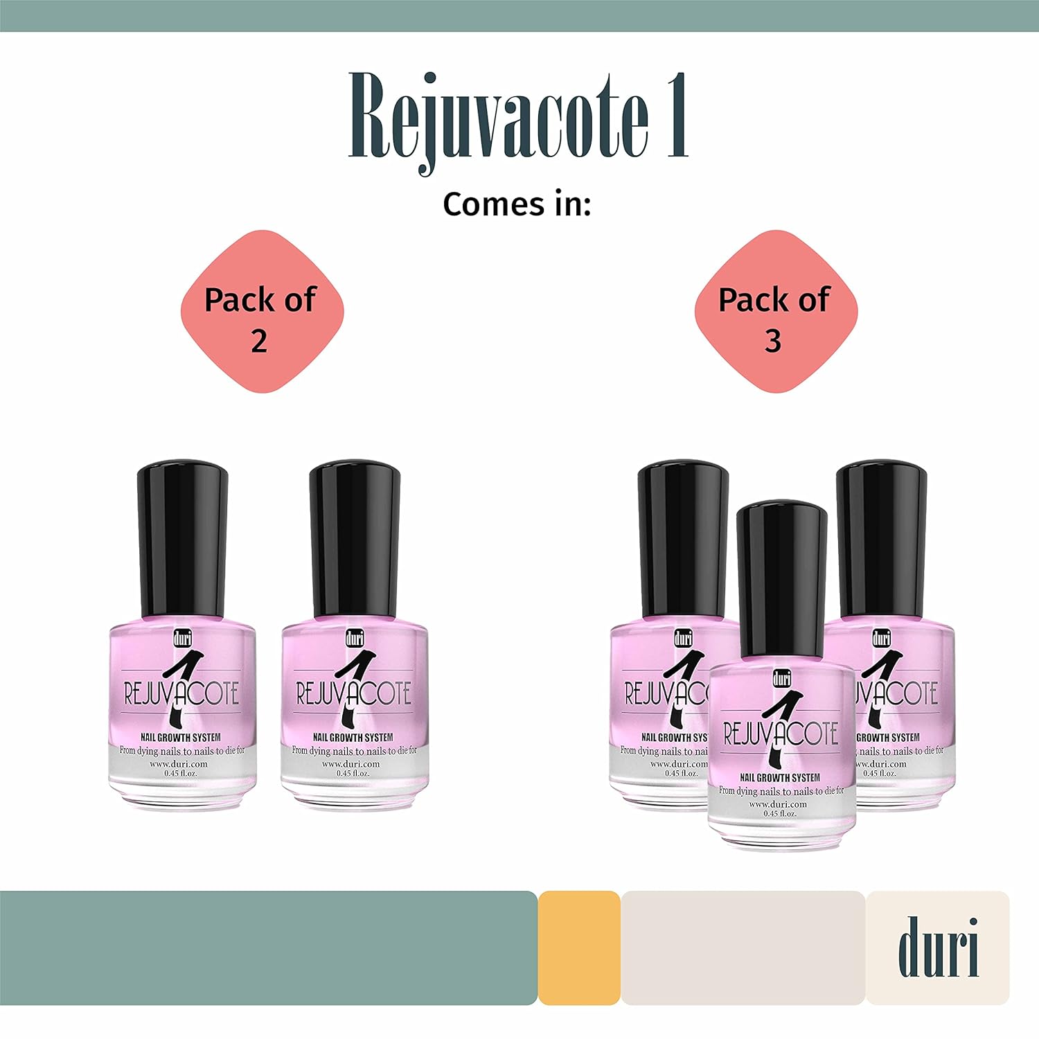 duri Rejuvacote 1 Nail Growth System - Original Maximum Strength Formula - Nail Strengthener and Nail Growth - Base and Top Coat - Pack of 2 - 0.45 fl. oz. : Nail Growth Formula Treatments : Beauty & Personal Care