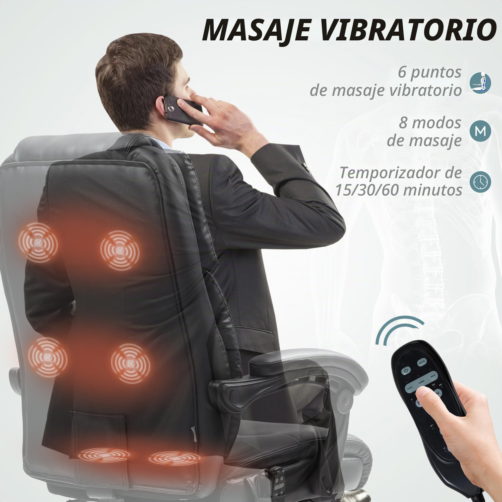 HOMCOM Sillón de oficina con masaje y calefacción reclinable Negro