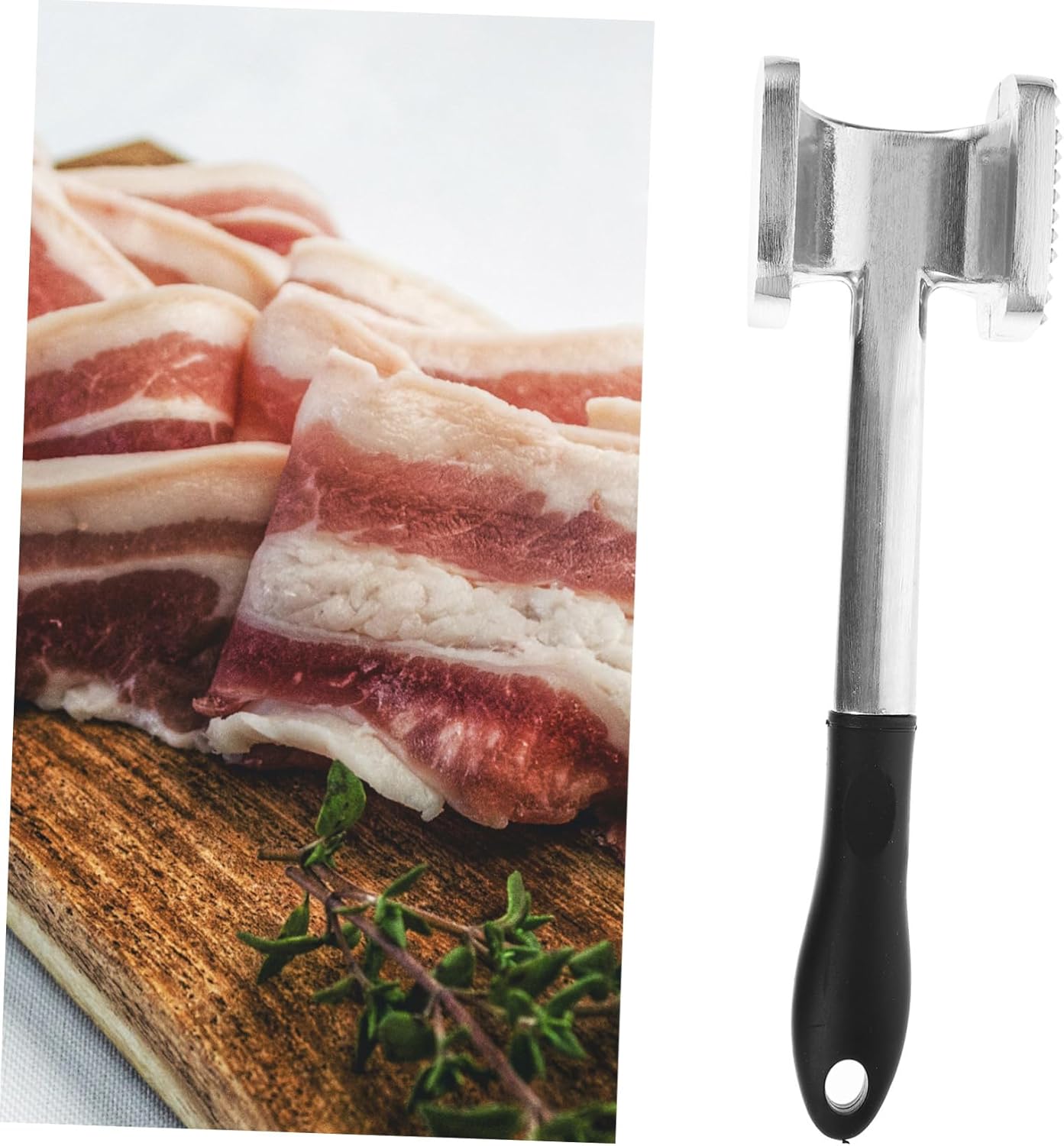 Meat Tenderizer Beef Hammer Kitchen Tool Double Sided Meat Mallet Non-slip Handle Silver