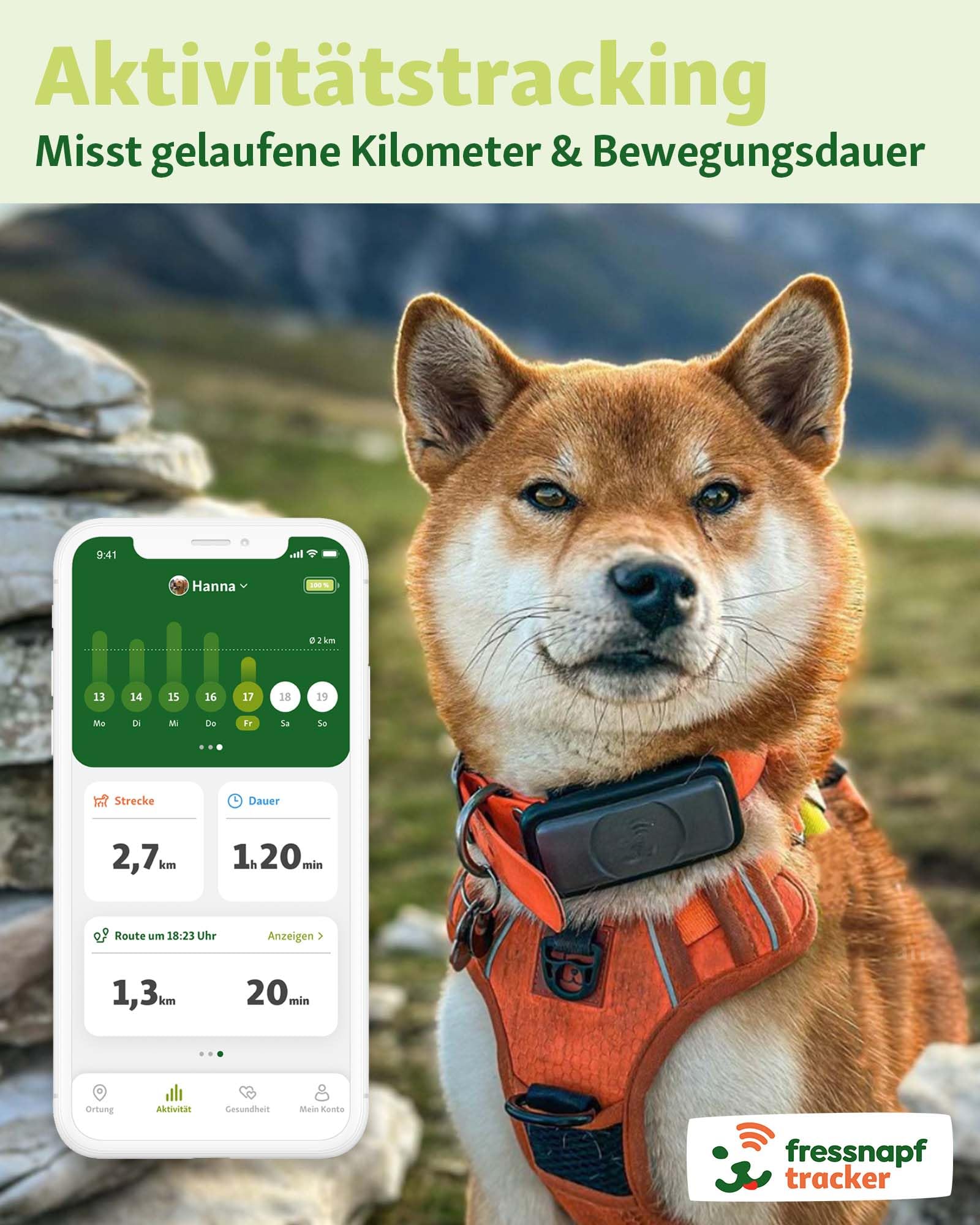 Fressnapf GPS Tracker Für Hunde - 2. Generation - Ohne ABO - Ortung Ohne Entfernungsbegrenzung - Aktivitätstracking - Gesundheitsfunktion - Hundefreundliches Design (ohne Personalisierung)