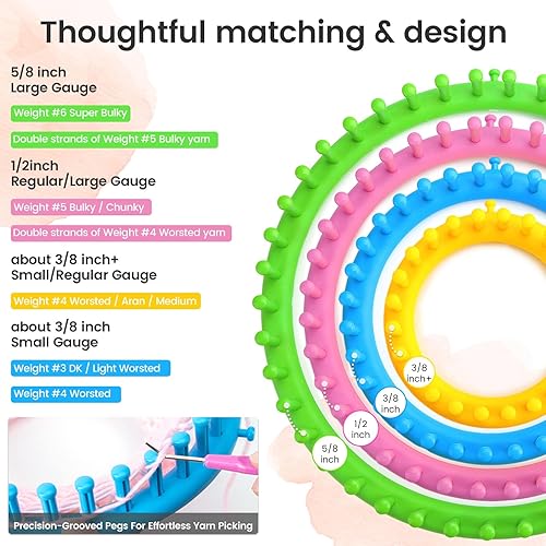 Miniatura 4 de VGOODALL 27PCS Round Knitting Loom Kit, Circular Loom Set with Hook Needles 20 Colorful Yarns Knitting Supplies for Hat Scarf Shawl Sweater Sock,