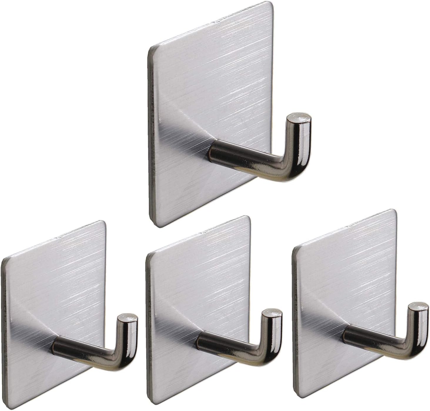 4 Pack Self Adhesive Hooks, Stainless Steel Adhesive Hook Heavy Duty Sticky Hanger Waterproof Rustproof Hanging Holder Stick on Wall, Door, Bathroom, Kitchen, Office (Silver)