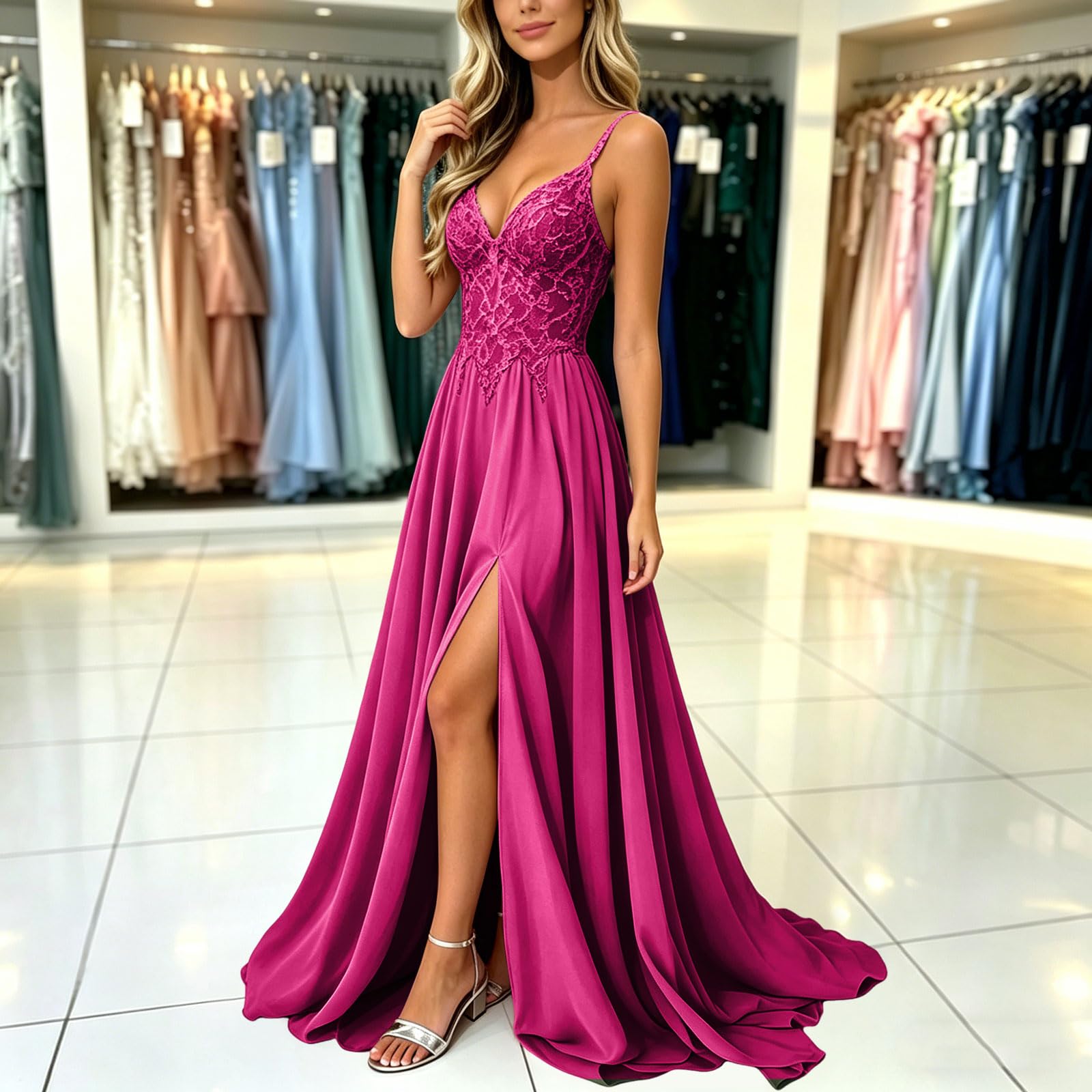 Genérico Vestido Fiesta Mujer Vestido de Noche para Mujers línea A Hombros Descubiertos de Dama Honor Elegante Largo Fiesta Bodycon Formal invitado Boda graduación2026