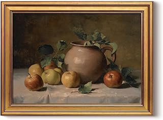InSimSea 12X16 Vintage Gold Framed Fruit Wall Art, Rustic Apple Still Life Oil Painting Canvas Prints, Farmhouse Harvest Artwork Decor for Kitchen Living Room Bedroom