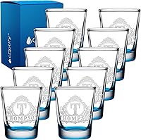Vista 27 de Vasos de chupito personalizados elaborados con nombre de círculo de 2 onzas, parte inferior negra con texto personalizado para regalos, bodas