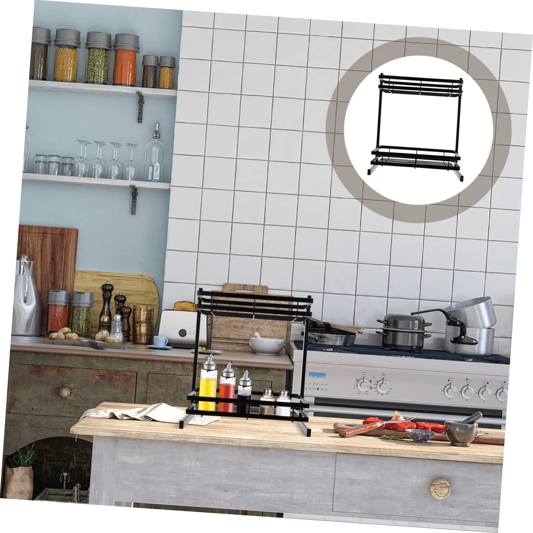 Alipis 1pezzi Mensola Portaoggetti in Ferro Doppio Porta Spezie Organizer Per Spezie Accessorio Da Cucina Forniture Da Cucina Per Aumentare Spazio Di Stoccaggio