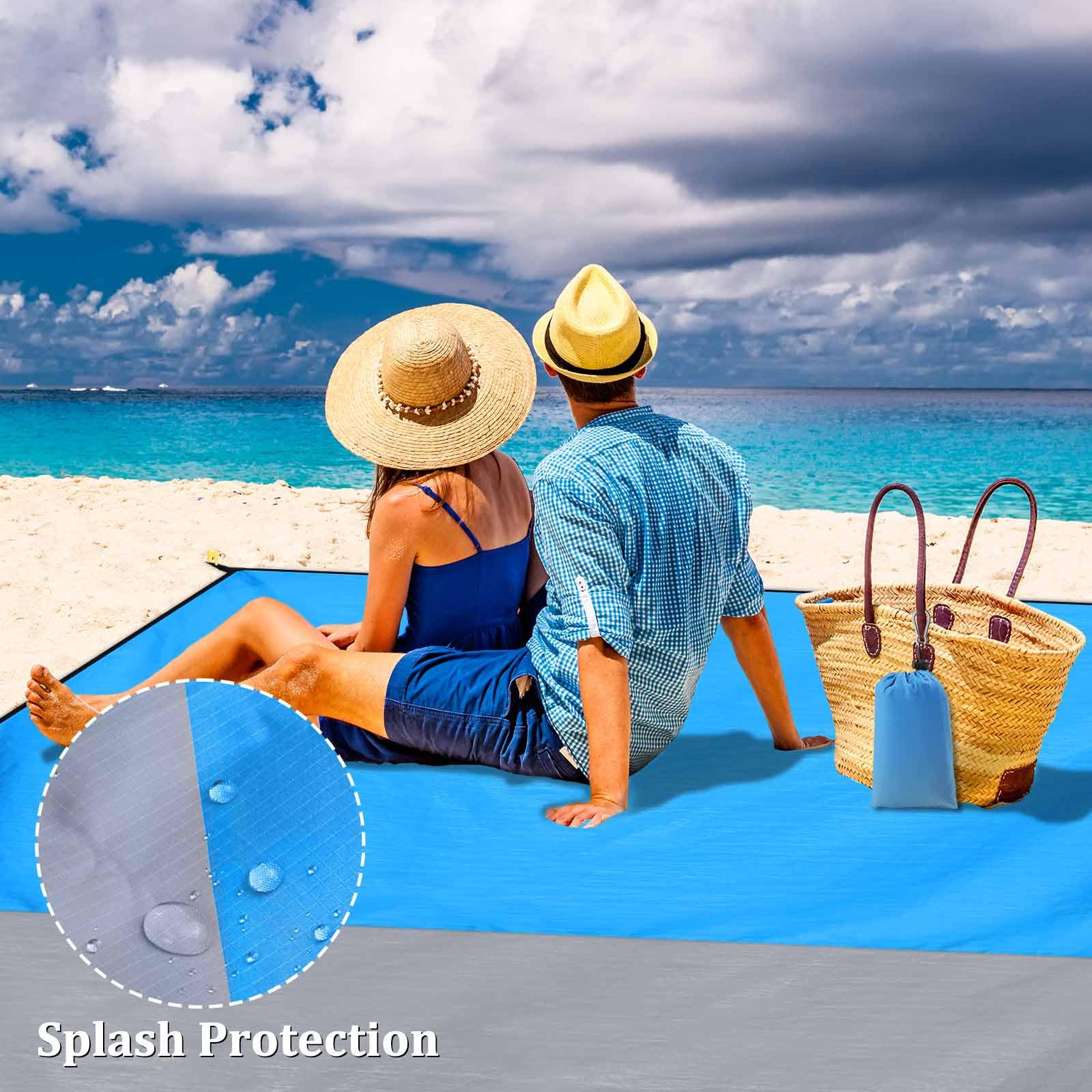 Tappetino Spiaggia Antisabbia Poliestere Pieghevole 200x210 cm con Chiodi e Tasca