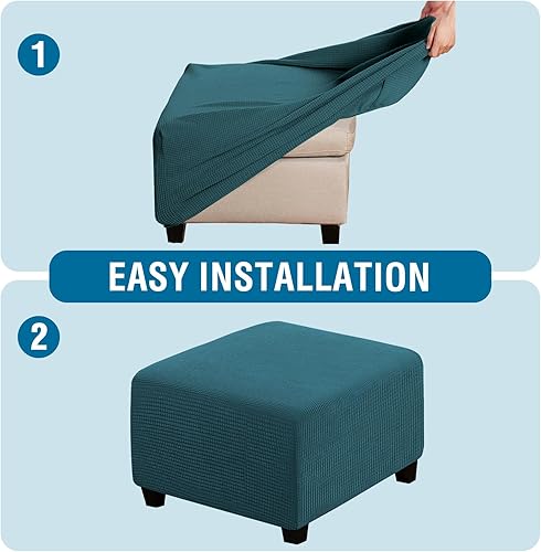 Vista 70 de H.VERSAILTEX Funda otomana elástica, funda otomana redonda, cubierta de almacenamiento otomana, funda protectora de muebles para reposapiés, ajuste
