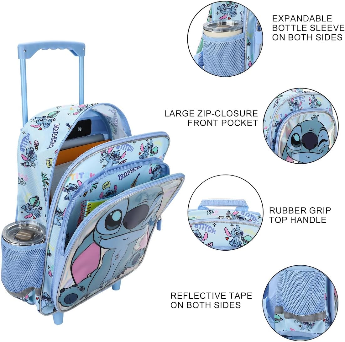 Bioworld Lilo & Stitch Winking Stitch 16" Rolling Backpack for School and Travel