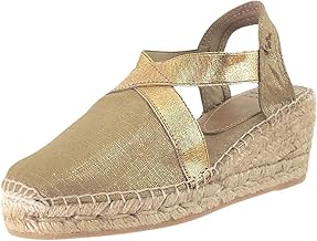 TONI PONS - Leather sandal, covered toes, fabric, esparto wedge and platform, rubber sole, elastic strap, for: Women