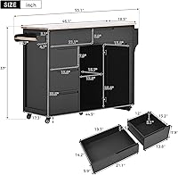 Vista 75 de LUMISOL Carrito de isla de cocina con ruedas de bloqueo con 2 cajones y 4 gabinetes, isla de cocina rodante con estantes ajustables, mesa de madera