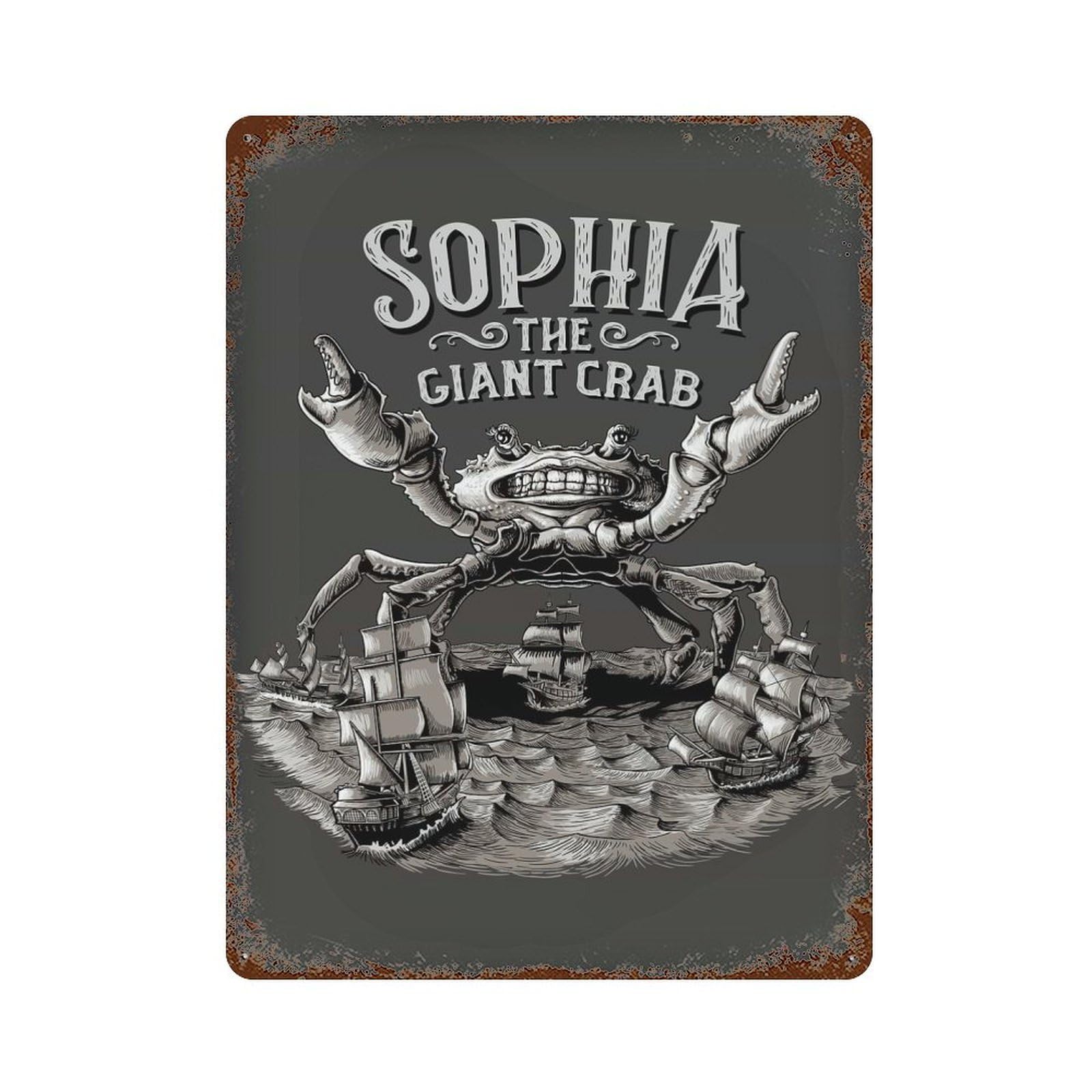 Sophia The Crab Retro Metal Sign 15.7"x11.8", Vintage Wall Decor for Garage, Pub Or Kitchen