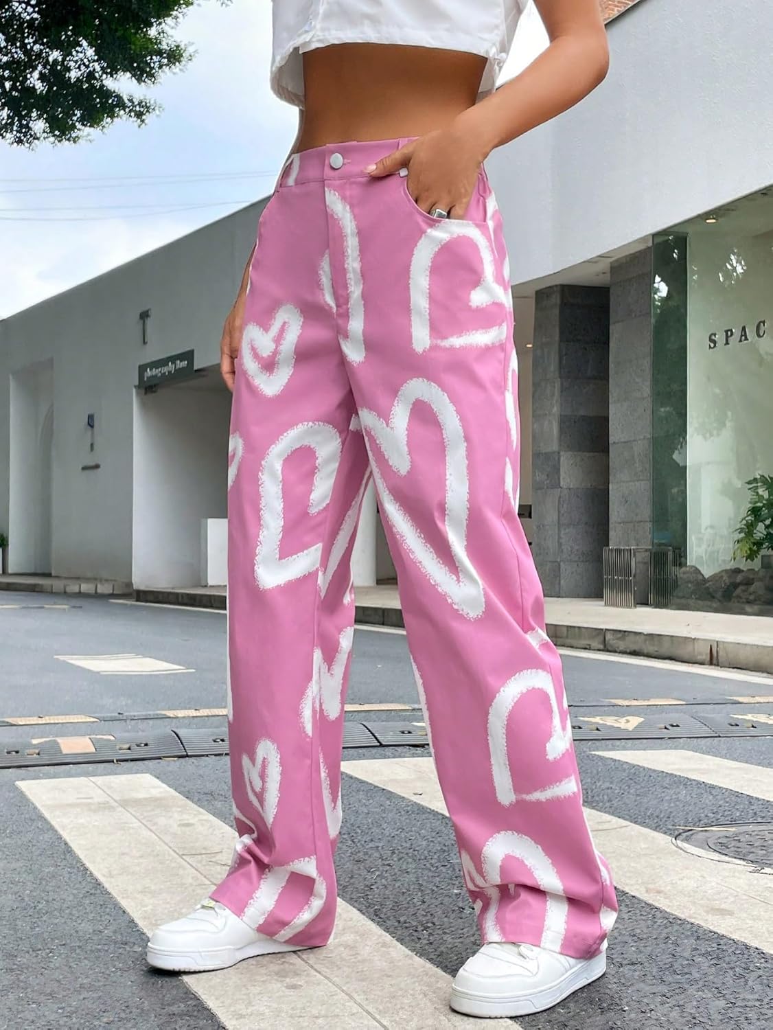 Floerns Women's High Waist Print Pants Y2K Print Wide Leg Denim Jeans - Image 3