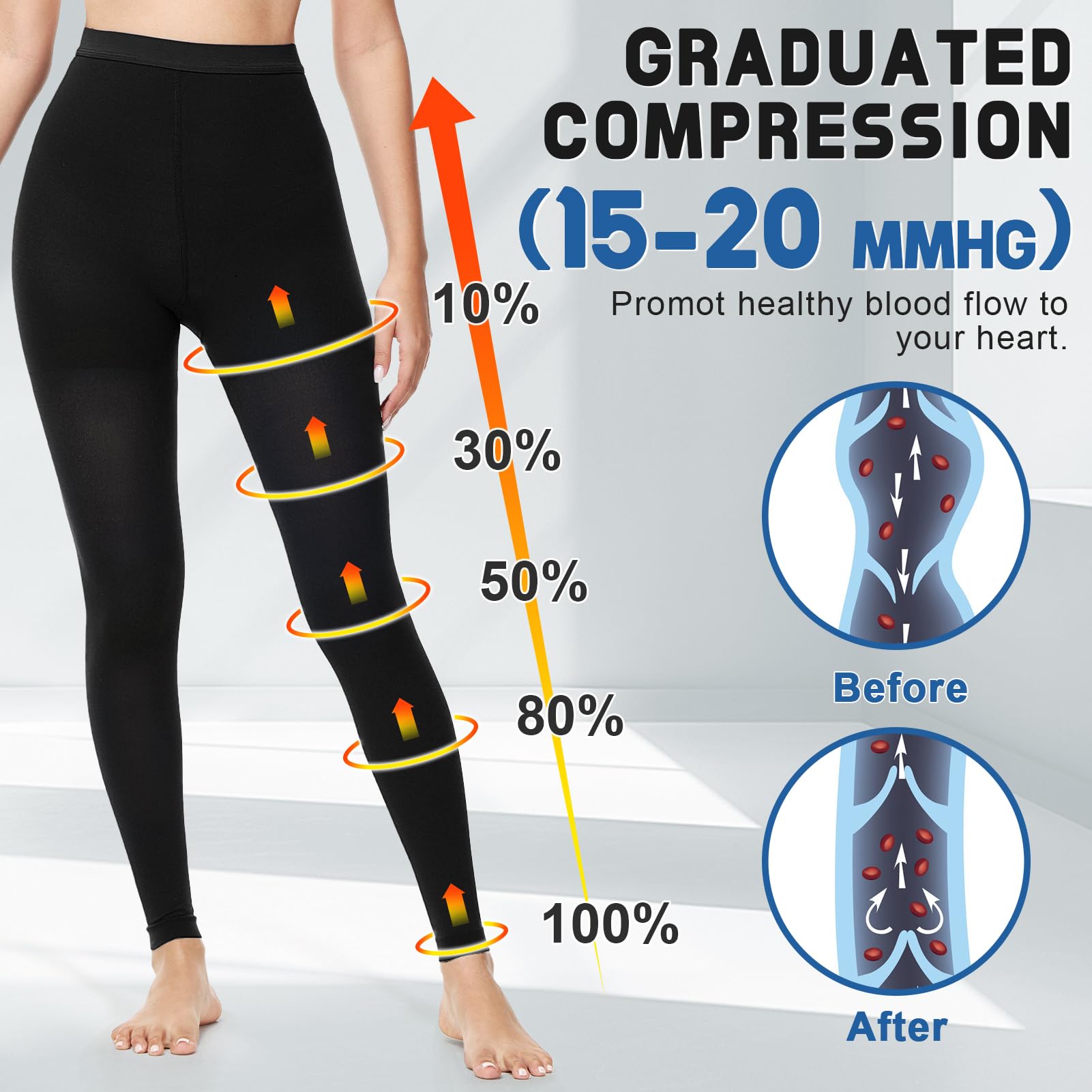 Beister Collant a compressione medica, per donne e uomini, 15-20 mmHg, collant a compressione graduata, opachi, ad alto supporto, per edema, affaticamento delle gambe