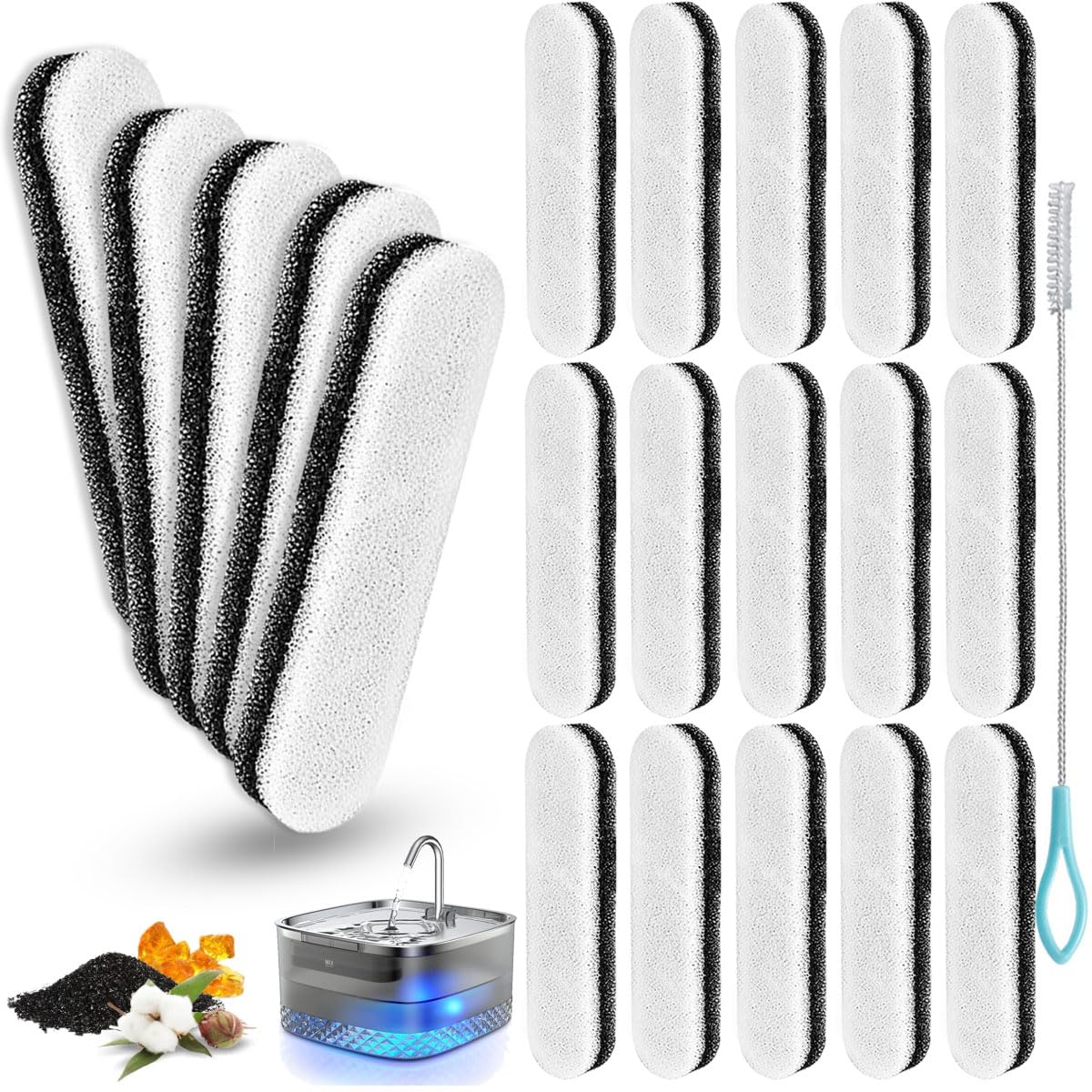 ACMEROTA Dog Cat Water Fountain Filters for WF220 75oz/2.2L, 20-Pack Activated Carbon Pet Filter Cartridges