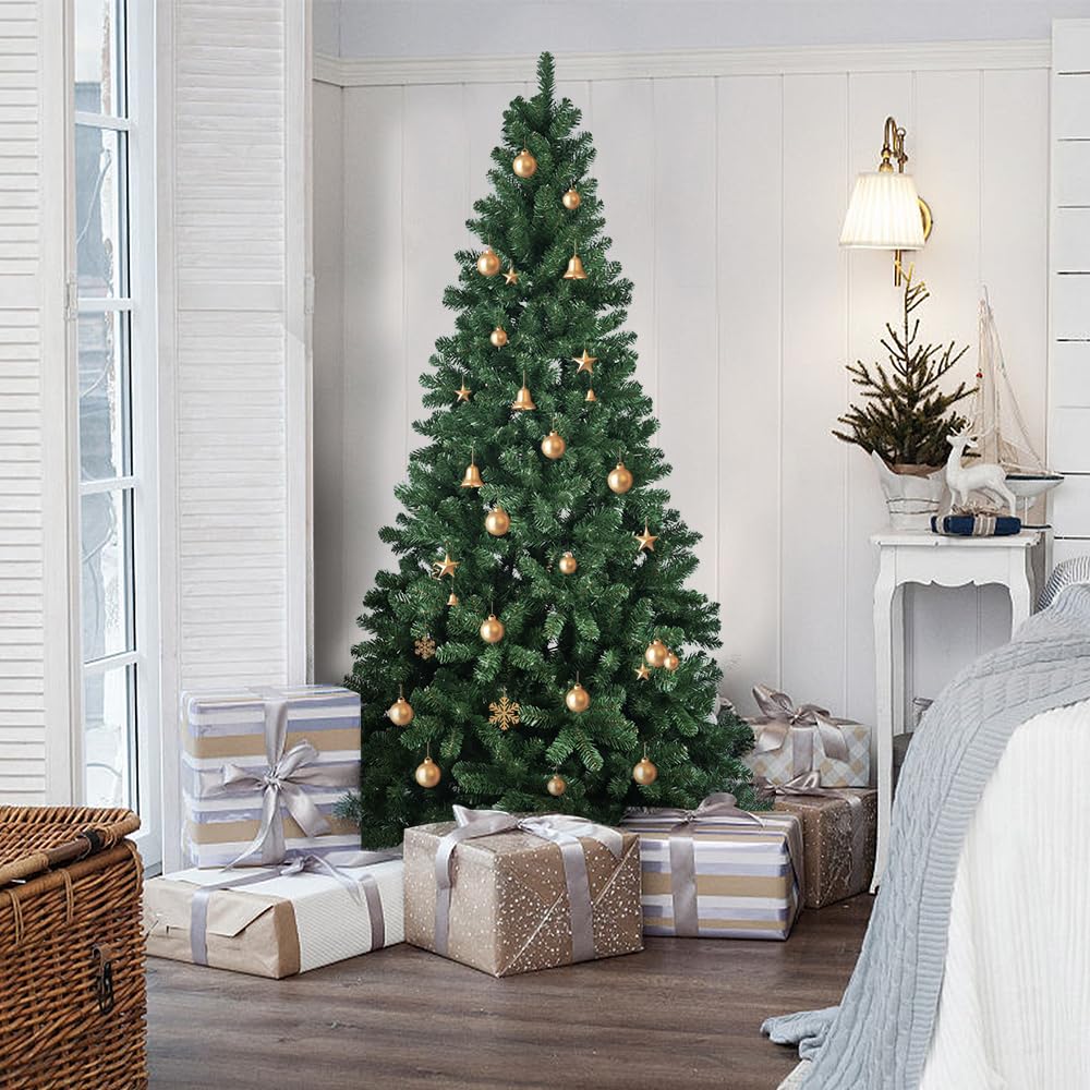 CVHfhjTG christmas tree, Unlit Artificial Holiday Green Spruce PVC Xmas Tree with Branch Tips, with Foldable Metal Stand(5FT)